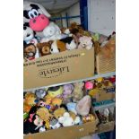 FOUR BOXES OF SOFT TOYS, including novelty, film and television related, E.T, Mickey and Minnie