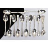 A SET OF LATE VICTORIAN SILVER TEASPOONS AND SUGAR TONGS, comprising eleven teaspoons and a pair