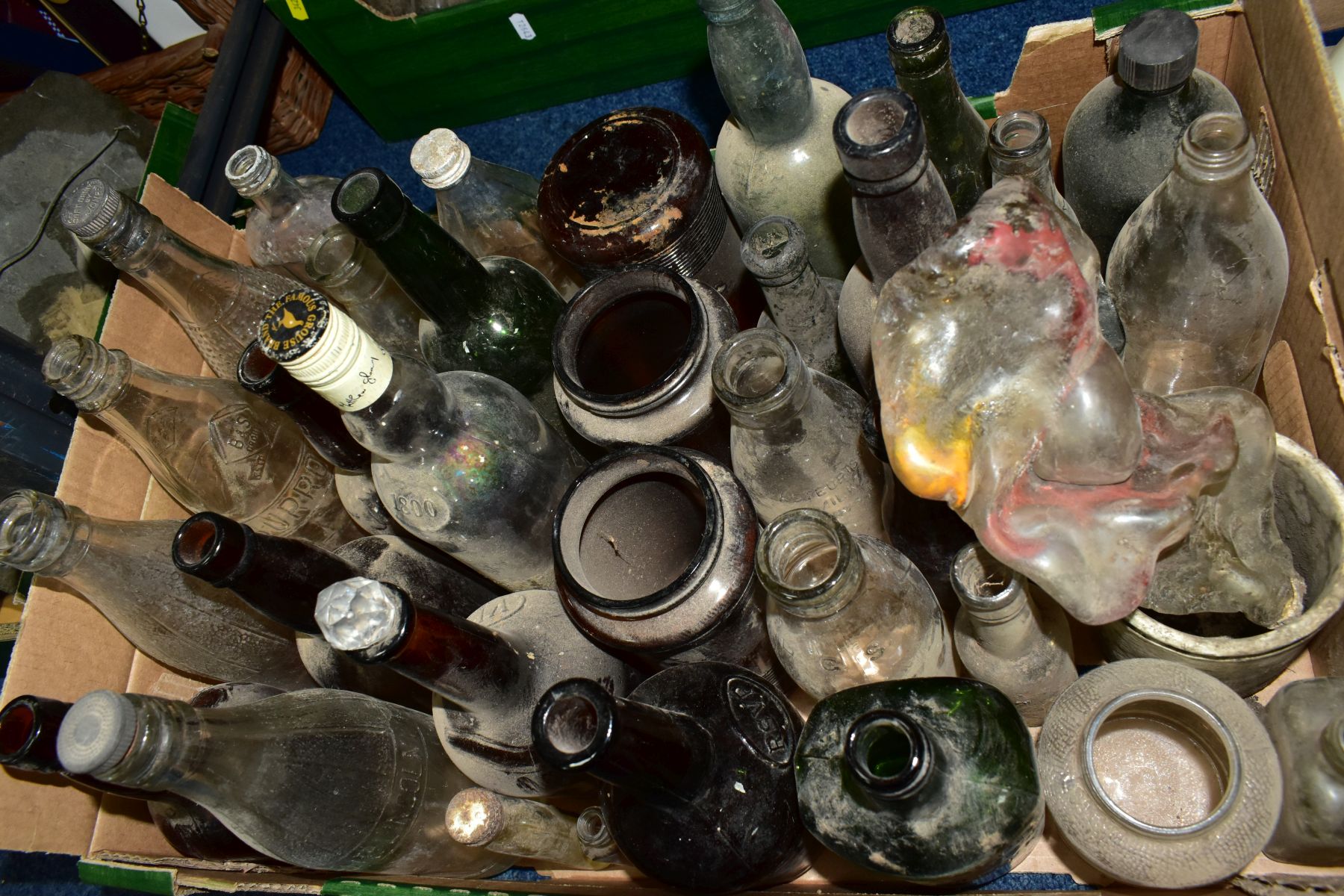 THREE BOXES GLASS BOTTLES, including ink bottles, etc (very dusty/dirty) - Image 5 of 9