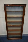 A LATE 19TH CENTURY MAHOGANY DISPLAY CASE, the single door enclosing six shelves, width 78cm x depth