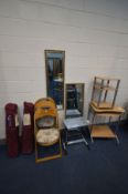 A QUANTITY OF OCCASSIONAL FURNITURE to include two gilt wood mirrors, a pair of beech folding