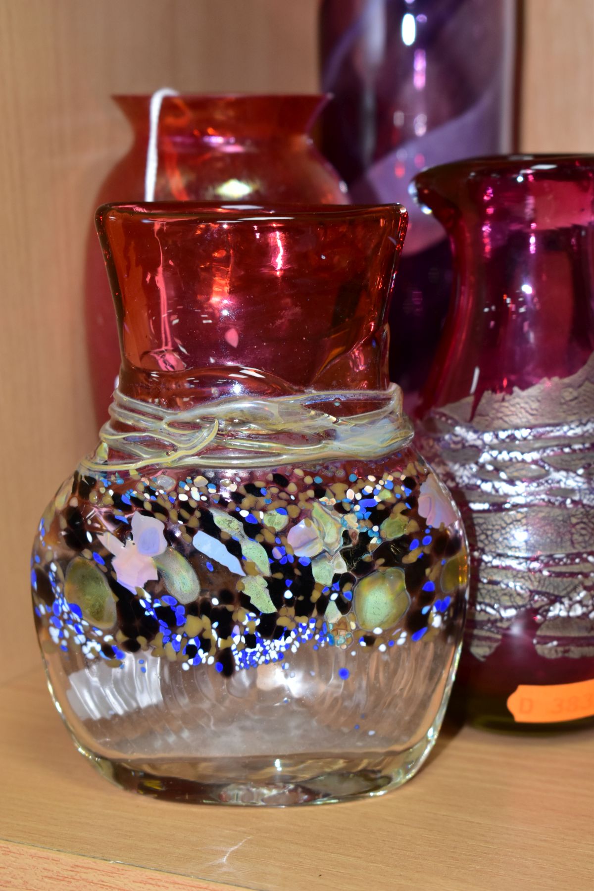 FIVE ART STUDIO GLASS VASES, comprising Royal Brierley range iridescent vase, height 15cm, a - Image 2 of 11