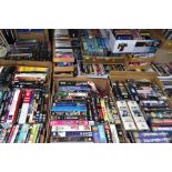 FIFTEEN BOXES OF CDS, DVDS AND VHS TAPES, VHS includes Cliff Richard, Robin of Sherwood series 1 &
