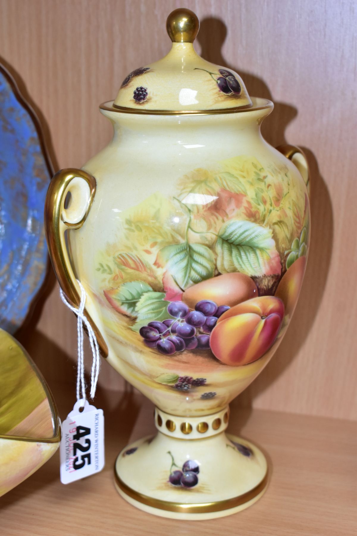 AN AYNSLEY 'ORCHARD GOLD' TWIN HANDLED URN AND COVER, pink backstamp, height 22.5cm, together with a - Image 2 of 10