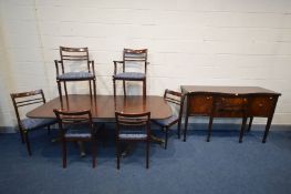 A REPRODUCTION MAHOGANY TWIN PEDESTAL DINING TABLE, single additional leaf, extended length 196cm