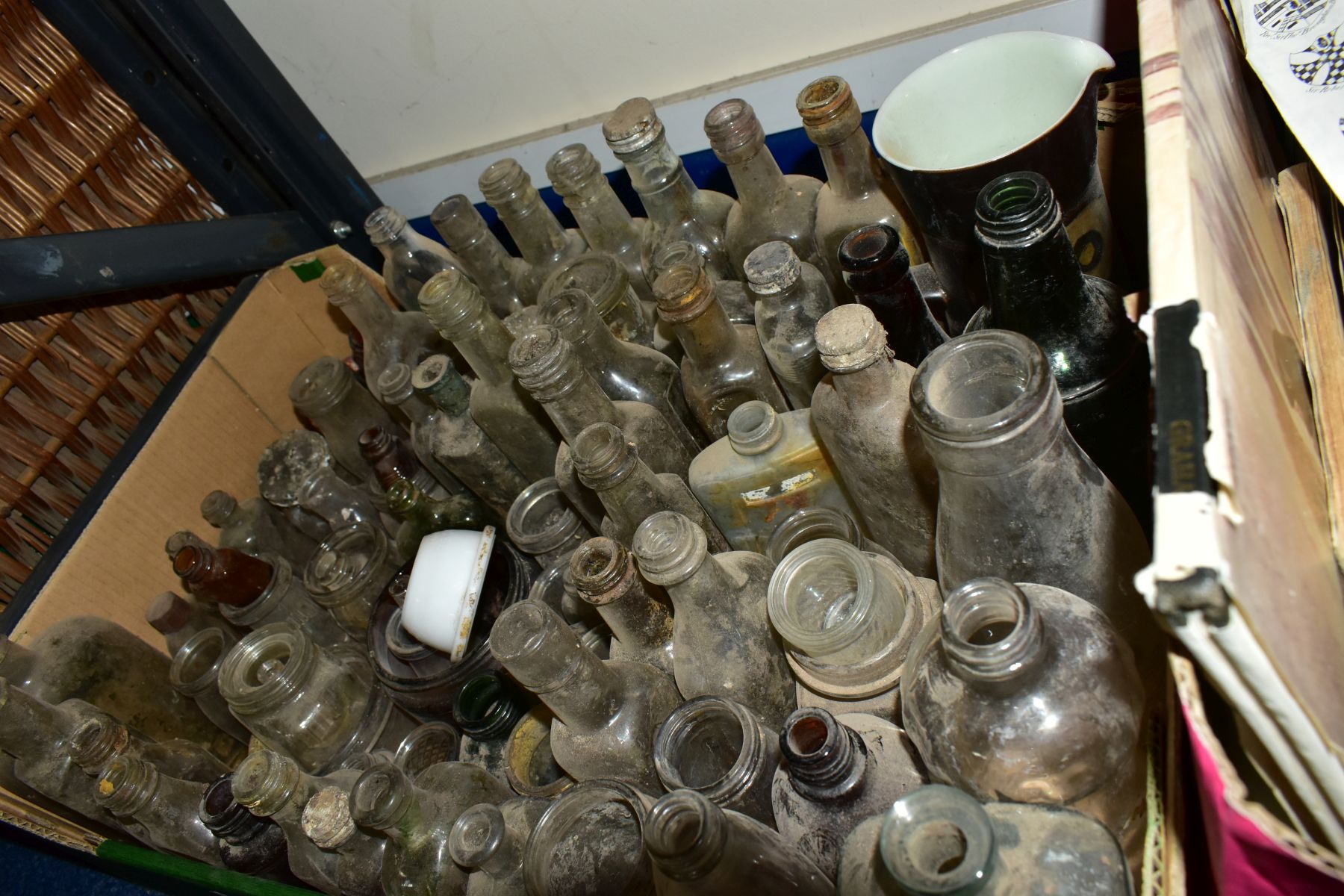 THREE BOXES GLASS BOTTLES, including ink bottles, etc (very dusty/dirty) - Image 7 of 9