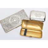 THREE CIGARETTE CASES, to include two early 20th century silver cigarette cases with gilt interiors,