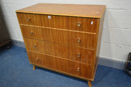 A MID 20TH CENTURY VESPER TEAK CHEST OF FOUR GRADUATED DRAWERS, on splayed legs, width 93cm x