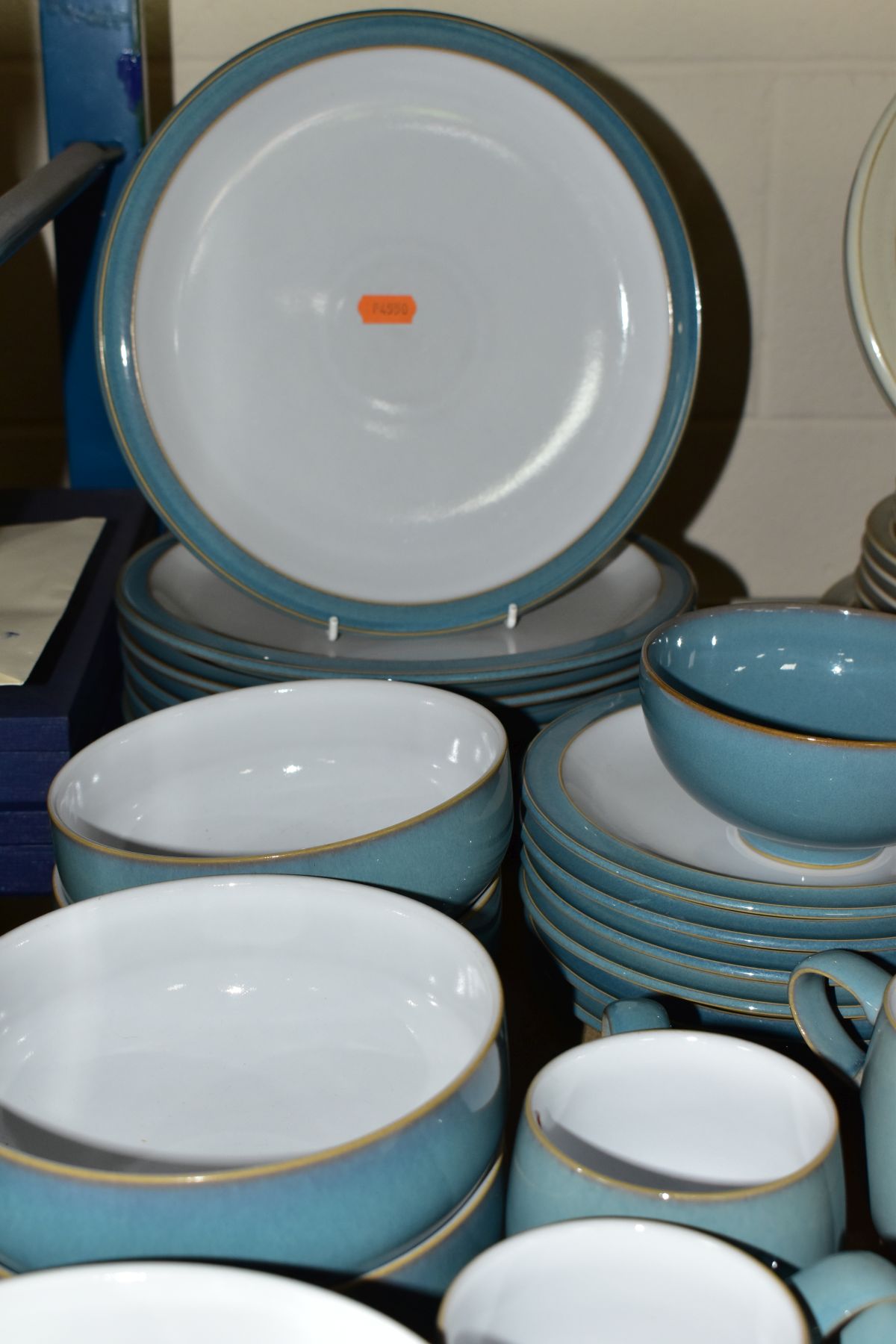 A QUANTITY OF DENBY DINNER WARES, in blue and stone coloured glazes, in the stone glaze three - Image 6 of 9