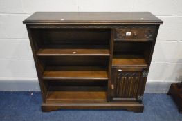 AN OLD CHARM OPEN BOOKCASE, width 94cm x depth 47cm x height 89cm