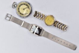 AN INGERSOLL POCKET WATCH AND TWO WRISTWATCHES, the Ingersoll Triumph with a faded cream and black