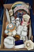 A BOX OF CERAMICS, including a Royal Doulton 'Morning Star' part coffee set, a Beswick 'Jack and