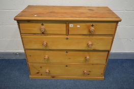 A VICTORIAN PINE CHEST OF TWO SHORT OVER THREE LONG, width 105cm x depth 44cm x height 91cm