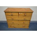 A VICTORIAN PINE CHEST OF TWO SHORT OVER THREE LONG, width 105cm x depth 44cm x height 91cm