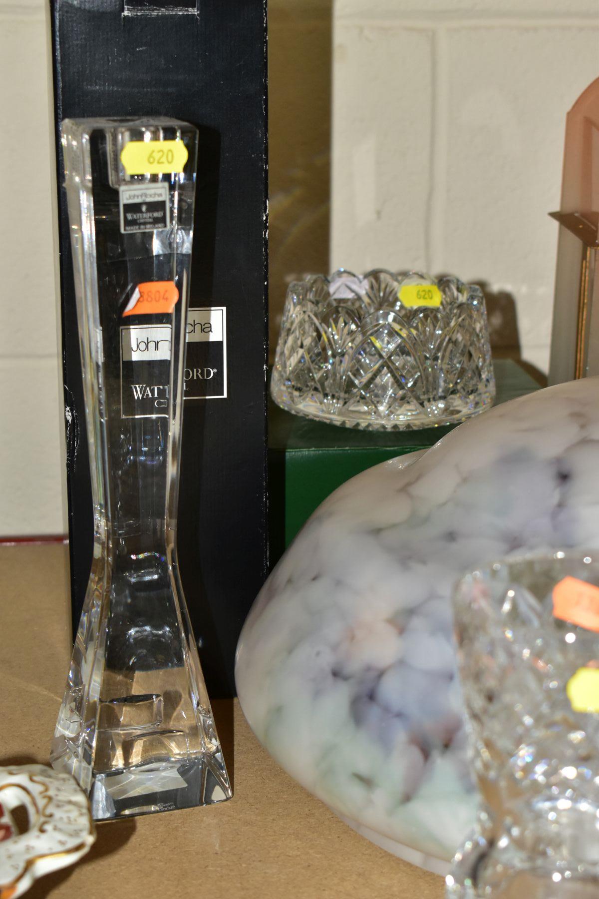 A SMALL GROUP OF GLASSWARE, including two glass light shades, three modern paperweights, a modern - Image 4 of 7