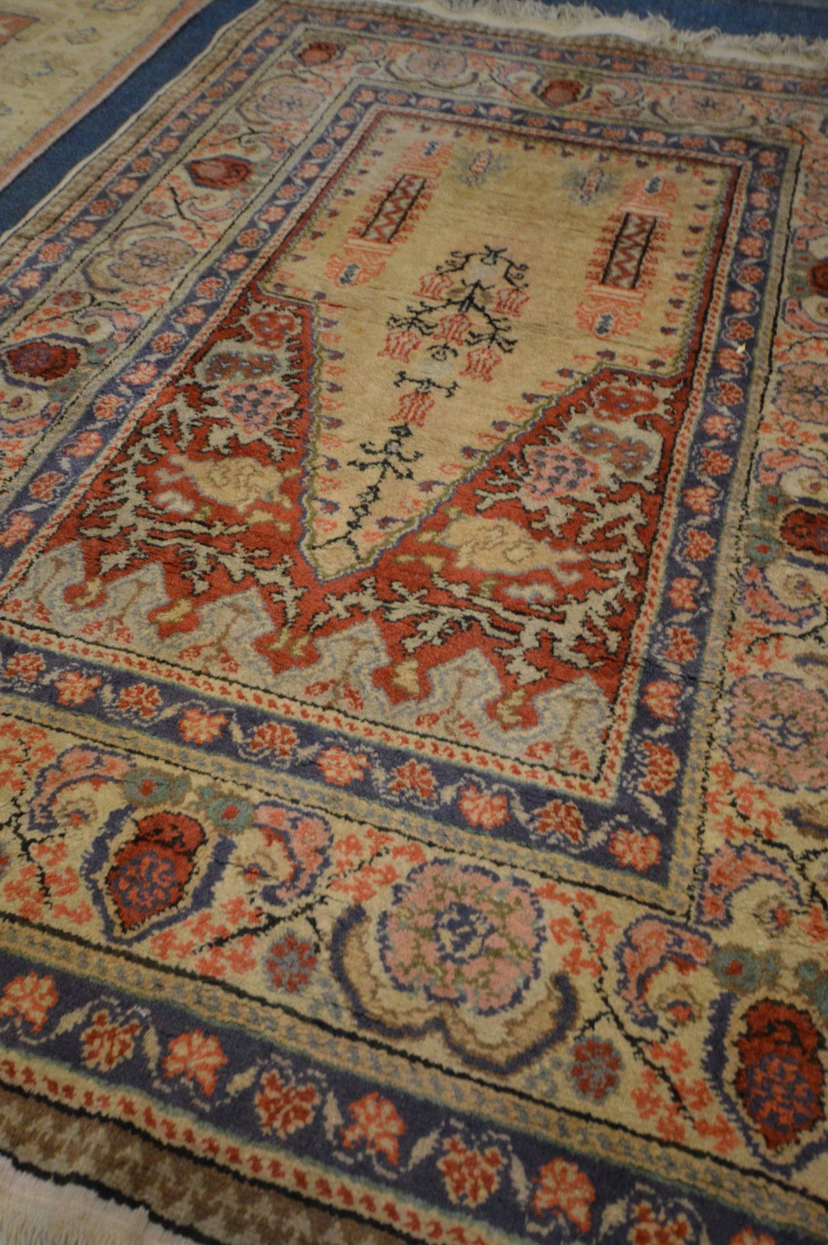 A SILK AND COTTON KAYSERI RUG, 137cm x 92cm, a similar red rug, and another rug (3) - Image 3 of 5
