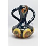 A TWIN HANDLED ART NOUVEAU BELGIAN STONEWARE VASE with stylised floral decoration