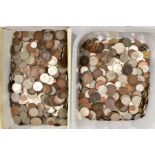 A PLASTIC TUB OF LATE 20TH CENTURY PRE AND DECIMAL COINS plus a box of the same (2)