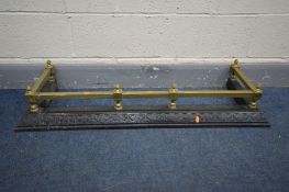 A BRASS AND CAST IRON FENDER, length 108cm