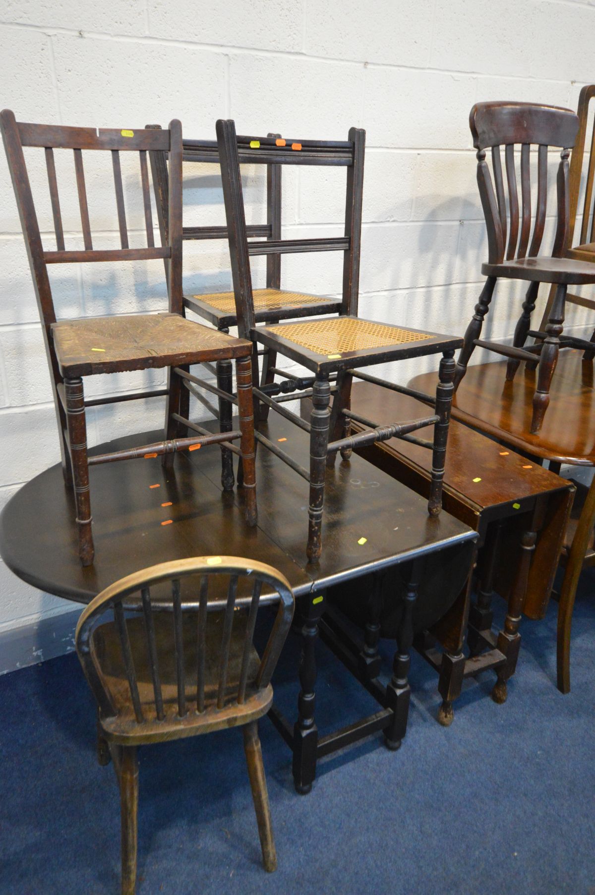 THREE VARIOUS OAK TABLES, and a set of four Arts and Crafts oak chairs, and five other chairs (12) - Image 4 of 4