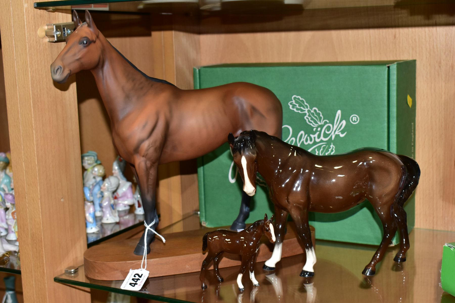 THREE BESWICK HORSES, comprising connoisseur horse 'Arkle' No.2065, on wooden plinth (missing