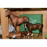 THREE BESWICK HORSES, comprising connoisseur horse 'Arkle' No.2065, on wooden plinth (missing