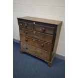 A GEORGIAN OAK CHEST OF TWO OVER THREE LONG DRAWERS, turned handles, on bracket feet, width 112cm