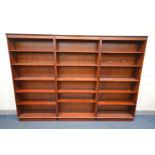 THREE BERESFORD AND HICKS MAHOGANY OPEN BOOKCASES, each with five adjustable shelves, width 91cm x