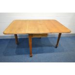 AN ARTS AND CRAFTS OAK GATE LEG TABLE, on square tapered legs, width 50cm x open width 106cm x depth