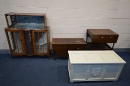 AN ART DECO WALNUT CHINA/COCKTAIL CABINET, width 99cm x depth 31cm x height 116cm, along with an oak