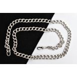 A HEAVY SILVER CHAIN, graduated curb link design, fitted with a lobster hook clasp, each link