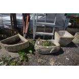 THREE VARIOUS COMPOSITE BRICK EFFECT GARDEN PLANTERS of various shapes