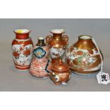 A SMALL GROUP OF ORIGINAL CERAMICS, comprising three Japanese Kutani miniature vases, all