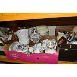 THREE BOXES AND LOOSE CERAMICS, ETC, to include kitchen storage jars, Winalex Ware part coffee