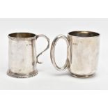 TWO EARLY 20TH CENTURY SILVER CHRISTENING MUGS, the first of plain design, hallmark for Chester