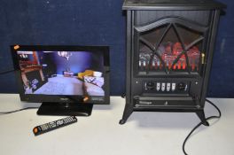 A BUSH 19in LED TV with remote and a Goodmans Log Burner effect heater( both PAT pass and