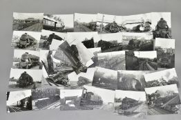 A QUANTITY OF BLACK AND WHITE POSTCARD SIZE STEAM LOCOMOTIVE PHOTOGRAPHS, majority feature B.R.