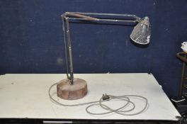 A HERBERT TERRY AND SONS ANGLEPOISE LAMP with bespoke wooden base ( needs rewiring) ( name stamped