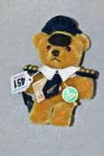 A HERMANN LIMITED EDITION CONCORDE PIN BEAR, golden mohair with suede and leather cap, epaulettes,