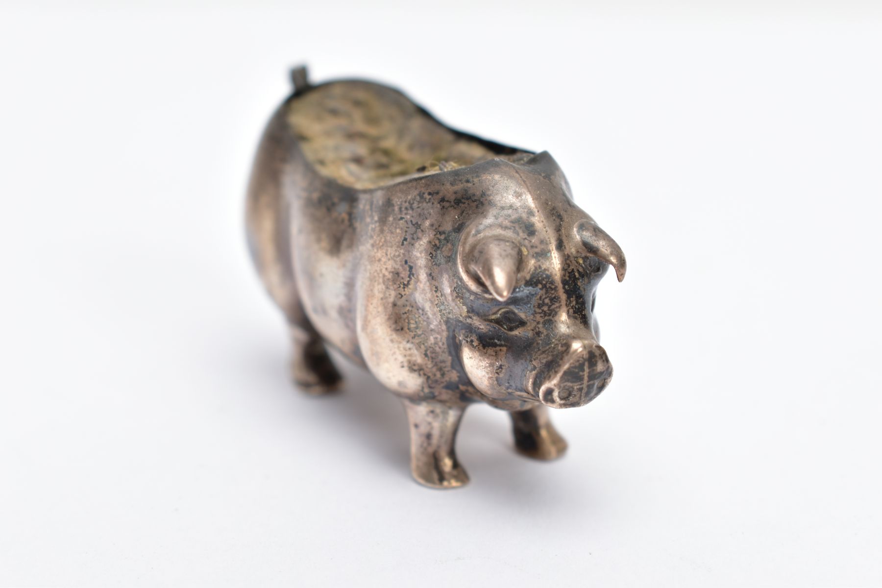 AN EDWARDIAN SILVER PIN CUSHION, in the form of a standing pig, hallmarked 'Levi & Salaman' - Image 2 of 6