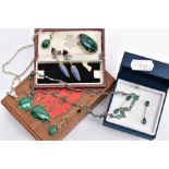 A SELECTION OF WHITE METAL, SEMI-PRECIOUS STONE SET JEWELLERY, to include an aquamarine necklace and