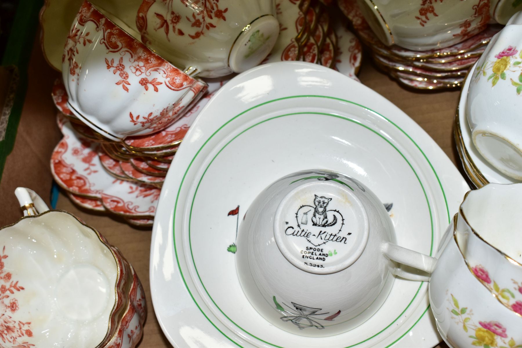 FOUR BOXES OF TEAWARES, VASES, ORNAMENTS, ETC, to include Spode 'Cutie-Kitten' cup and saucer and - Image 3 of 12