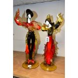 A PAIR OF GLASS FIGURES OF MALE AND FEMALE FLAMENCO DANCERS, in the style of the Venetian Glass