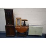 A VINTAGE TWO DOOR KITCHEN CABINET, width 92cm x depth 39cm x height 88cm, along with a Victorian