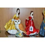 TWO ROYAL DOULTON LADY FIGURES AND A BESWICK OWL, model no 2026, height 11.5cm, the Royal Doulton