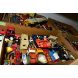 A QUANTITY OF UNBOXED AND ASSORTED PLAYWORN DIECAST VEHICLES, to include Matchbox ERF Tanker, No