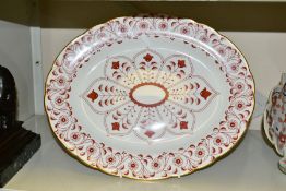 A ROYAL CROWN DERBY 'ROUGEMONT' OVAL MEAT PLATTER, factory backstamp A. 1107, XLIV to base, length