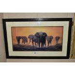 JONATHAN TRUSS (BRITISH 1960) 'THE LAST BIG TUSKER' a limited edition print of a herd of