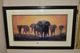 JONATHAN TRUSS (BRITISH 1960) 'THE LAST BIG TUSKER' a limited edition print of a herd of