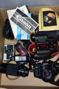 PHOTOGRAPHIC EQUIPMENT ETC, comprising a Canon A1 SLR film camera fitted with a Canon 50mm f1.8